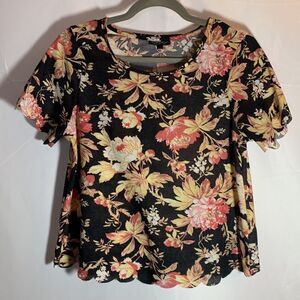 Topshop Black, Pink & Yellow Floral Blouse/T-Shirt/Top